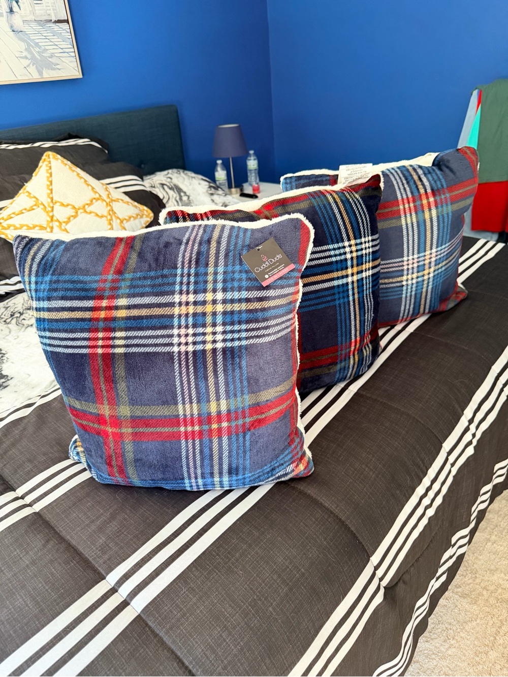 3 Cuddl Duds Plaid Print Plush Throw Pillow. 20”x20”. Multicolor. New with Tags - Picture 9 of 16